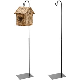 JaGely 2 Pcs Adjustable Shepherds Hook for Outdoor Heavy Duty Garden Shepherd for Wind Chime Stand Hanging Plant Bird Feeder Pole Iron with Base (Simple Style,Black)