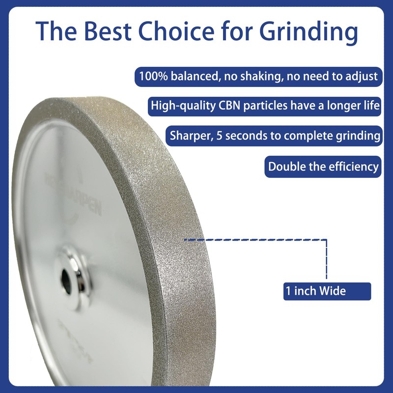CBN Grinding Wheel 6 inch 320 Grit,1" Wide,1/2” Arbor,for Sharpening