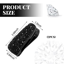 Wevdn 2 PCS Car Sun Visor Glasses Holder, Fashion Bling Car Eyeglasses Sunglasses Hanger for Women Girls, Glasses Holder Clip Hanger Mount with Ticket Card Clip, Car Accessories (Black)