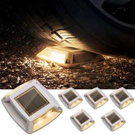 Etetale Solar Driveway Lights 6 Pack, Solar Powered IP68 Waterproof Dock Lights, 4 LED Driveway Markers Deck Light for Dock, Pathway, Walkway, Sidewalk, Garden, Yard, Stair, Marine Use (Warm)