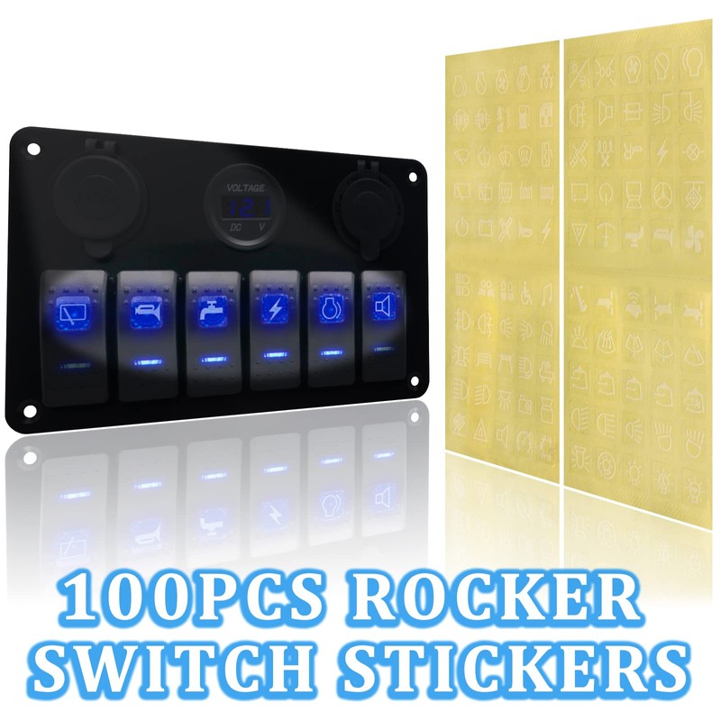6 Gang Rocker Switch Panel, EilxMag Blue Marine Switch Panel