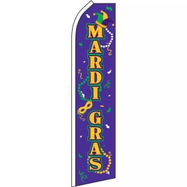 NeoPlex Mardi Gras Masks/Beads 2 1/2 ft X 11 1/2 ft Polyester Swooper Flag