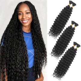 CAZSYSDD Deep Wave Bulk Hair for Braiding 22 inch No Weft Deep Wave Bundles Curly Braiding Hair Extensions for Boho Braids and Wavy Braiding Hair 2 Braids Per Pack (1B, 22inch (3pack))