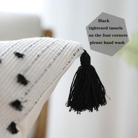 Mocofo 40.6 cm Cream/White/Grey Woven Tufted Tassel Fringe Cushion Sofa Throw Bohemian Embroidery Cream, 40.65 x 40.65 cm, White, 30 x 50 cm