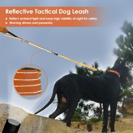 AUBELL Tactical Dog Leash Heavy Duty,4-6ft Reflective Strong No Pull Bungee Leash for Small Dogs with Comfortable Padded Double Handle,Car Seat Belt,360 Degree Rotating Carabiner,Orange