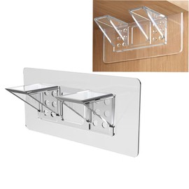 YUMMIS 16Pcs Punch Free Shelf Support Pegs, Self-Adhesive, Heavy Duty, Transparent, No Drill, Double Row Reinforced, Plastic Shelf Brackets for Kitchen, Cabinets, Bookshelves