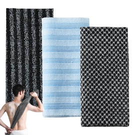 3 PCS Japanese Exfoliating Towel Exfoliating Shower Towel Extra Long Cloth for Men and Women Body Cleansing Dead Skin Removal and Massage(Black,Blue)