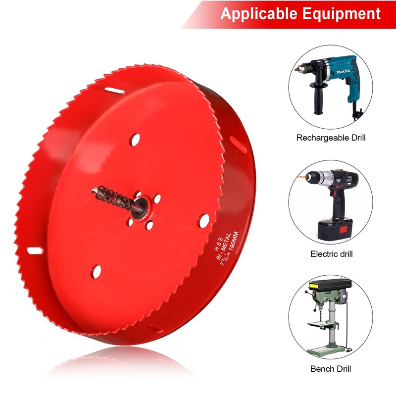Hole Saw 7-1/2" (190mm) for Wood, 7.5 inch HSS Bi-Metal