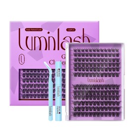 GlamMatch Clusters Lash Kit Set All-in-One con Pestañas en Racimos 818 mm Extensiones Naturales con Bond  Seal y Pinzas (280 PCS)                     