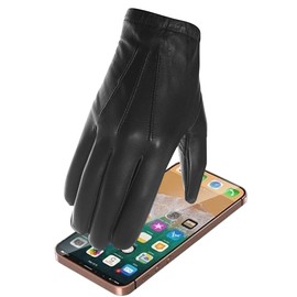 Harssidanzar Mens Thin Unlined leather police duty gloves touchscreen GM031,Black,Size S