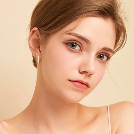 MWTOWM Gold Vermeil 925 Sterling Silver Chunky Hoop Earrings for Women Hypoallergenic Cubic Zirconia Geometric Rectangle Star Earring Lightweight Dangle Earrings for Women Gold Jewelry Gifts