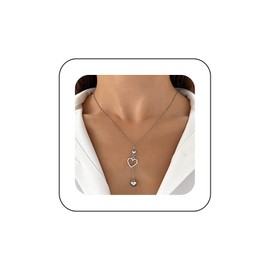 Allereya Vintage Heart Drop Y Necklace Heart Pendant Necklace Boho Heart Y Lariat Necklace Hollow Silver Heart Love Choker Necklace Jewelry for Women and Girls (Silver)