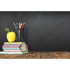 AOFOTO 5x3ft Classroom Chalkboard Back to School Backdrop Pencils Vase Stack of Books on Wooden Board Blackboard Background for Photography Kid Baby Portrait Photo Shoot Studio Props Vinyl