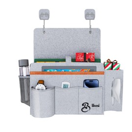 Blikesi-Bedside Caddy - Felt Grey With 9 pockets – Wipes Holder - Bed Storage Organizer, Remote Control Holder, Gifts, Books, Phone, Tablet,– Bed Pocket Organizer for Bed, Couch or Bunk