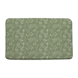 Sunhe Vintage Botanical Bath Mat Sage Green Boho Floral Herbs Retro Leaves and Flowers Rustic Farmhouse Plant Modern Memory Foam Soft Home Office Door Bathroom Mat/Bath Rugs
