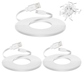 Smays 3-Pack 25 ft Extension Cable for WYZE Cam v4, WYZE Cam v3 and v3 Pro Camera, Long Flat Micro USB Cord, White