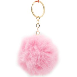 Reskey Pom Poms Plush Pompom Keyring Pompom, pink, European