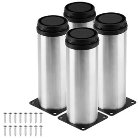 Cjueiom 4Pcs Stainless Steel Adjustable Legs 150mm / 5.9 Inch Furniture Feet, Chrome Bed Legs Kitchen Cabinet feet, Couch Sofa Legs Set Wardrobe Foot for Cupboard Worktop Coffee Table (Black & Silver)