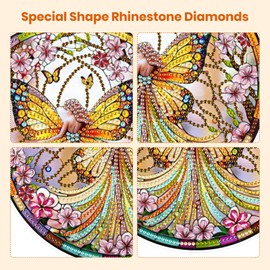 RICUVED Butterfly Angel Diamond Painting Pendant, 5D Flower Diamond Painting Hanging Ornament Set Children Adults Special Shaped Pendant Diamond Painting Pictures Wind Chime for Decoration
