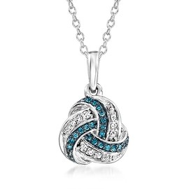 Ross-Simons 0.10 ct. t.w. Blue and White Diamond Love Knot Pendant Necklace in Sterling Silver. 18 inches