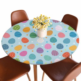 Guxxuil Easter Round Fitted Tablecloth Easter Eggs Round Tablecloth for Indoor Outdoor Picnic Party Fit for 40"-44" Round Tables