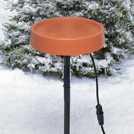 BestNest Allied Precision Heated Bird Bath with Metal Stand, Terra Cotta, 11" Bowl with 50W Thermostatic Heater, Removable Element for Year-Round Use, Durable Plastic Basin, 29" Metal Stand Included