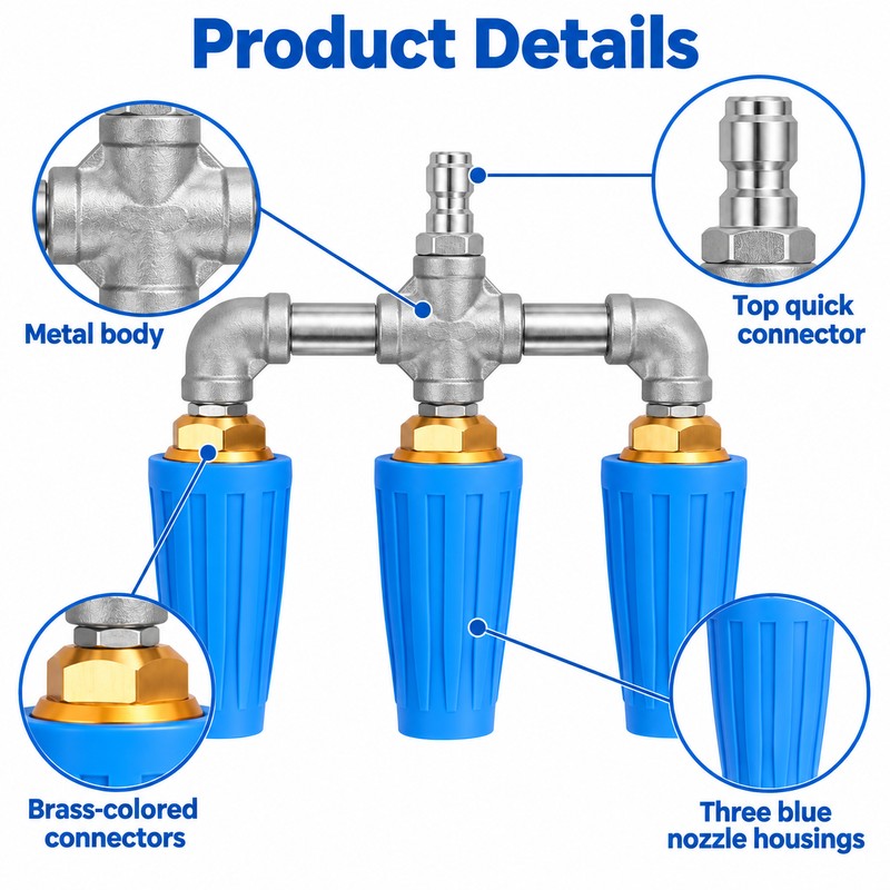 Pressure Washer Triple Turbo Nozzle for Cleaning – 360° Rotating