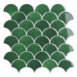 VEELIKE Emerald Green Fish Scale Peel and Stick Backsplash for Kitchen 12 Sheets Back Splash Stick on Tiles for Bathroom Laundry Room RV Waterproof Self Adhesive Green Wall Tile Stickers 12''x12''