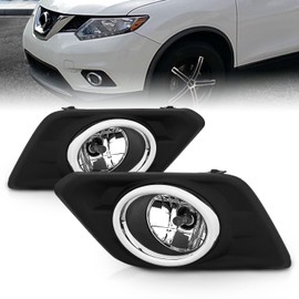 AmeriLite for Nissan 2014-2016 Rogue/X-Trail Black Bezel Replacement Fog Light Assembly Pair w/Bulb + Switch Harness - Driver and Passenger Side