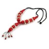 Avalaya Red Wood Bead with Sea Shell Element Tassel Black