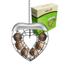 Hanging Fat Ball Holder for Wild Birds, Bird Dumplings Holder Feeder with Roof, Metal, Heart Shaped