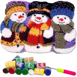 YOOTOM Latch Hook Rug for Knotting Yourself, DIY Christmas Latch Hook Rug Kits, Cross Stitch Rug, Christmas Snowman Latch Hook Rug Kits, 52 x 38 cm
