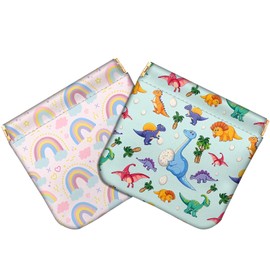 Deokke 2 PCS Coin Purse Pouch Squeeze Soft Leather PU Mini Wallet Small Change Holder Cute Aesthetic for Women Girls Men-Rainbow Dinosaur