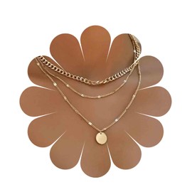 Yheakne Boho Layered Disc Necklace Choker Gold Coin Pendant Necklace Flat Curb Chain Necklace Vintage Multilayer Necklace Chain Jewellery for Women and Girls Gifts