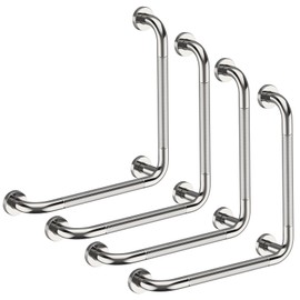 Angled Grab Bar 16x16 Inch, YuanDe Chrome L-Shaped Shower Grab Bar w/Anti-Slip Knurled Grip, Stainless Steel Bath Balance Bar,Wall Mounted Safety Hand Rail Support for Handicap Elderly(4 Pack)