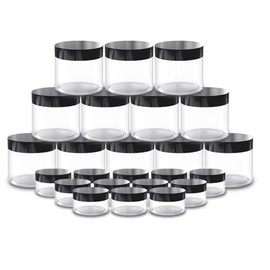 12 Pack 4 oz Plastic Cosmetic Containers With Gold Lids Refillable Clear Empty Travle Jars Containers for Body Butter,Sugar Scrubs,Cream,Lotions,Candy, Label&Spatulas