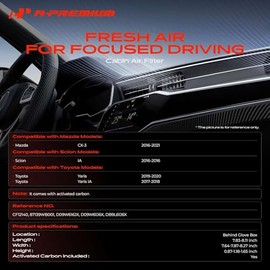 Filtro de aire de cabina A-Premium con carbón activado Compatible con Toyota Yaris 2019-2020, Yaris IA 2017-2018 y Mazda CX-3 CX3 2016-2021 y Scion IA