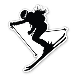 Downhill Skier Girl Sticker - 3" Laptop Sticker - Waterproof Vinyl for Car, Phone, Water Bottle - Ski Skiing Winter Alpine Decal