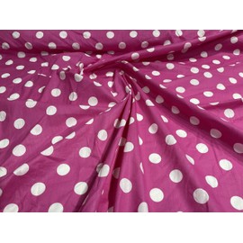 New Creations Fabric & Foam Inc, 58/60" Wide Poly Cotton Polka Dot Fabric by The Yard. (White Dot on Fuchsia)