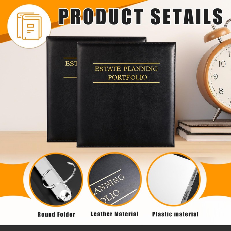 Skyygemm 2 Pcs Estate Planning Portfolio Binder PU Leather 3