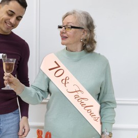 CHEERYMAGIC 70th Birthday Sash, Rose Gold Birthday Satin Sash for 70 Birthday Decorations Women Birthday Gift Party Accessories A3AXFAB (70 fabulous)