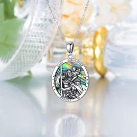 VONALA 925 Sterling Silver St Christopher Necklace for Men Women St Michael Archangel Protect Us Medal Amulet Religious Jewellery Gifts, Sterling Silver