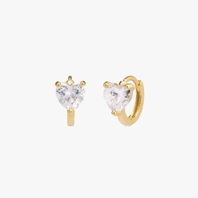 Gold&Deer 14K Goldfield Cubic Heart Round One-Touch Earrings Yellow Gold