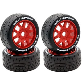 Power Hobbies 1/8 GT Beast Belted Mounted Tires Soft 17mm Wheels (4) Arrma Infraction/Limitless/HoBao/GRP (Red)
