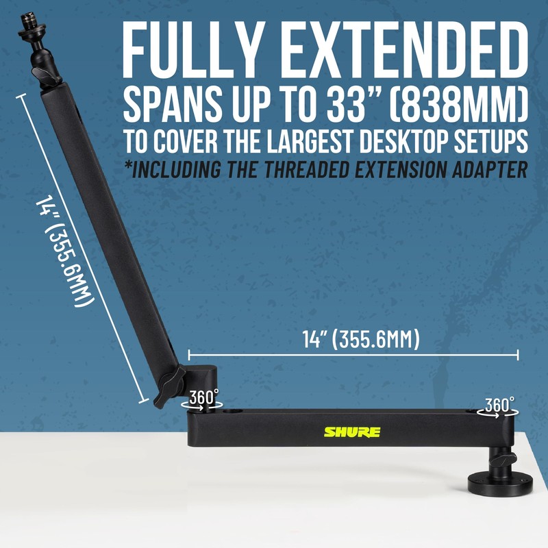 Shure by Gator Premium Low-Profile Desktop Mic Boom Stand; Fully