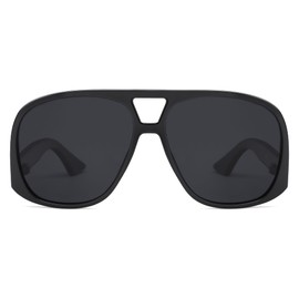 VANLINKER Oversized Aviator Polarized Sunglasses for Women Men Retro Square Eyewears Vintage 70s Style Low-Set Temples VL9822, Black/Grey