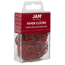 JAM PAPER Circular Paper Clips - Round Paperclips - Red - 50/Pack