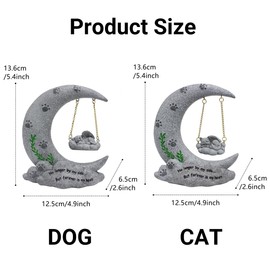 AIMALL Moon-Themed Pet Memorial with Resin Cat & Dog Figures, Sentimental Tombstone, Garden Decor Ornament