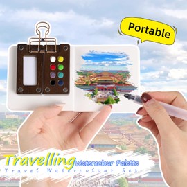 AKINSTER Mini Watercolour Set, 12 Colours Pocket Watercolour Travel Set Mini Palette with Clip for Artists Painters Hobby Painters Beginners and Students