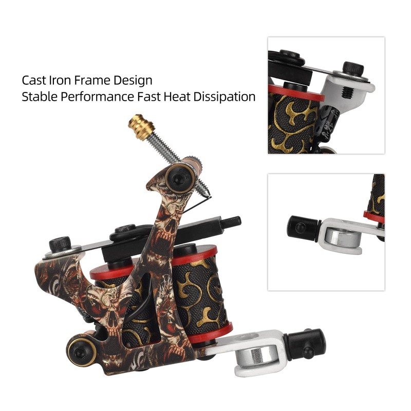 Coil Tattoo Machine Professional Iron Frame 10 Wraps Coil Liner